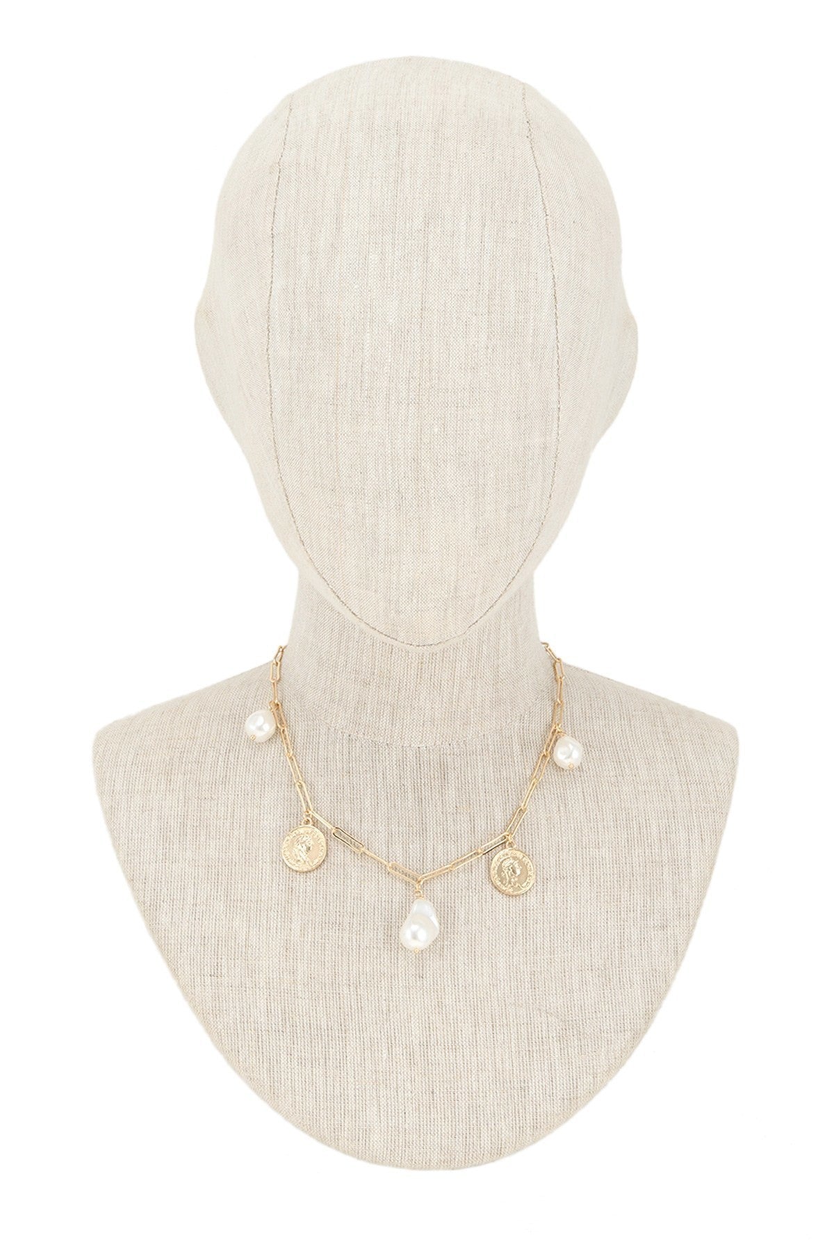 Pearl and Coin Charm Chain Necklace